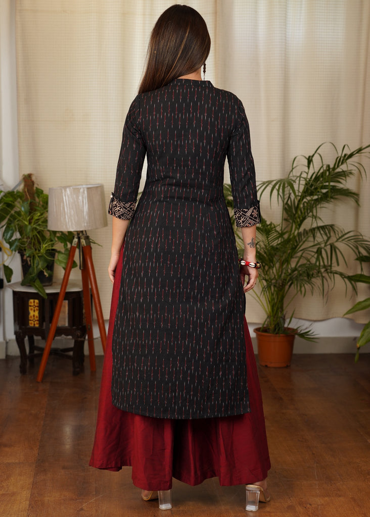 Unique Straight Cut Cotton Ikat kurta with Ajrakh Animal Print Front Panel