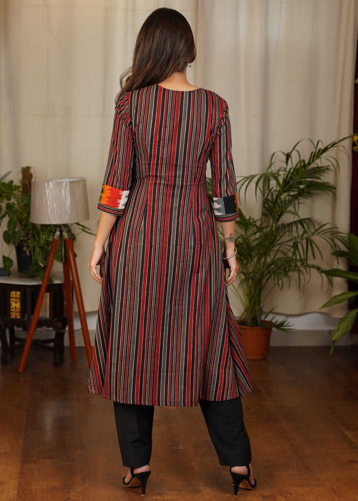 Unique A -Line Cotton Ajrakh & Ikat Combination Kurta