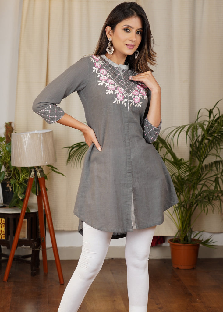 Stylish Embroidered Cotton short Kurta