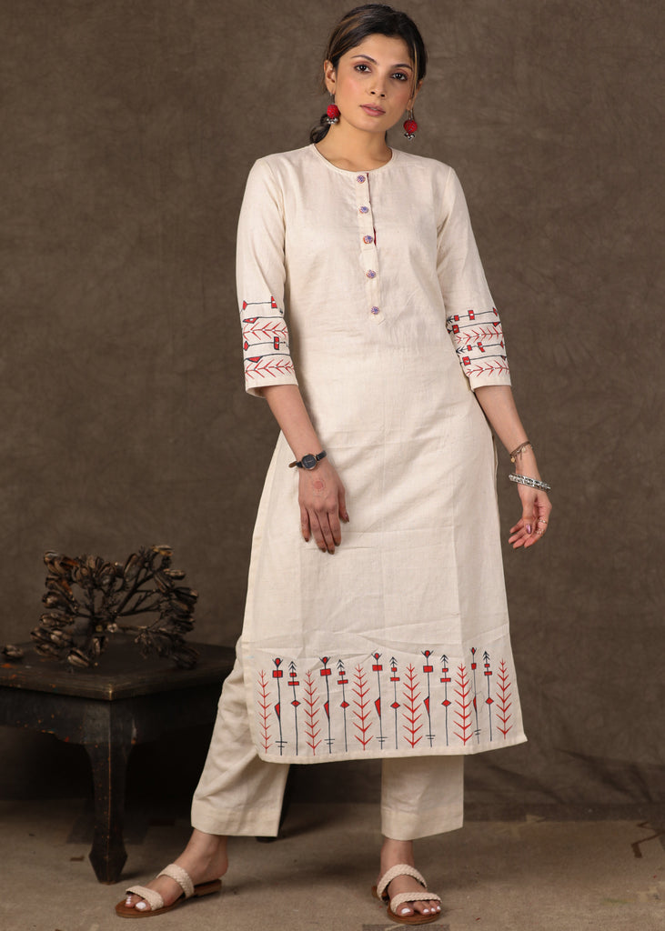 Exclusive Hand Painted Kurta with Ajrakh Nehru Jacket - 2 Piece (Kurta & Jacket Set) Pants Optional