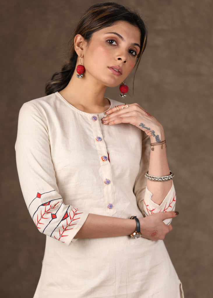 Exclusive Hand Painted Kurta with Ajrakh Nehru Jacket - 2 Piece (Kurta & Jacket Set) Pants Optional