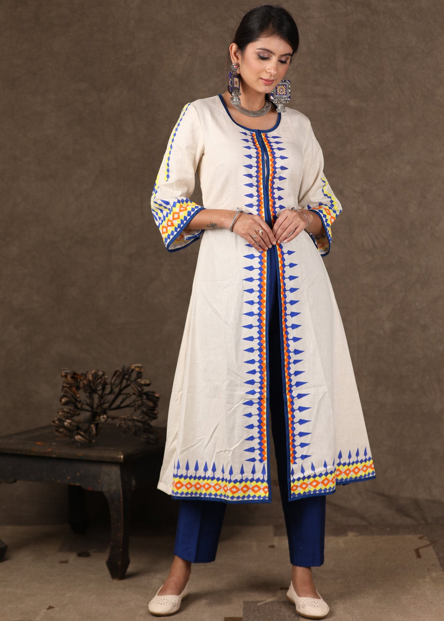 Graceful Hand Painted Front Open Kurta