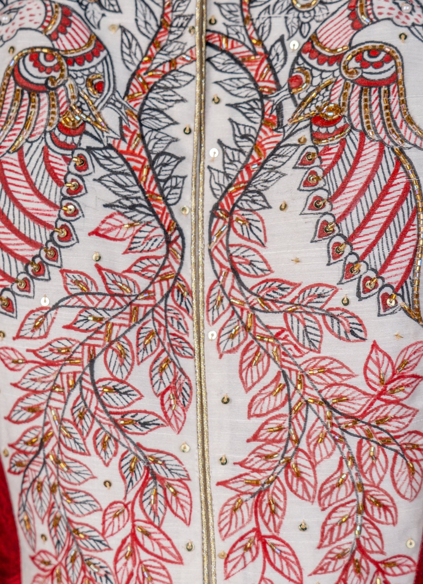 Exclusive maroon cotton silk Kurta with authentic hand painted gond tribal art & embroidery