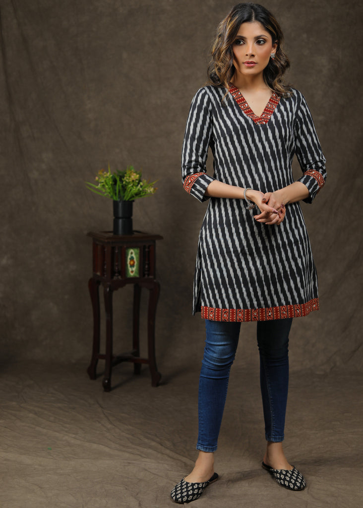 Stylish Cotton Ikat & Ajrakh Combination Tunic