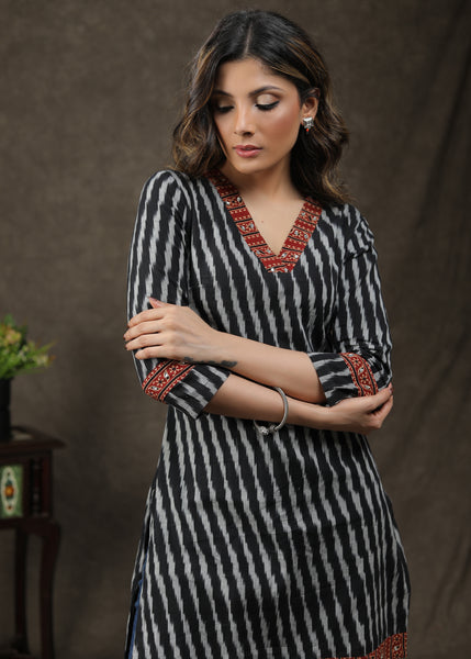 Stylish Cotton Ikat & Ajrakh Combination Tunic