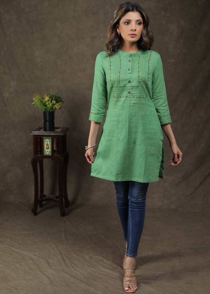 Graceful Cotton Tunic with Stone and Embroidery work on Yoke and Sleeves