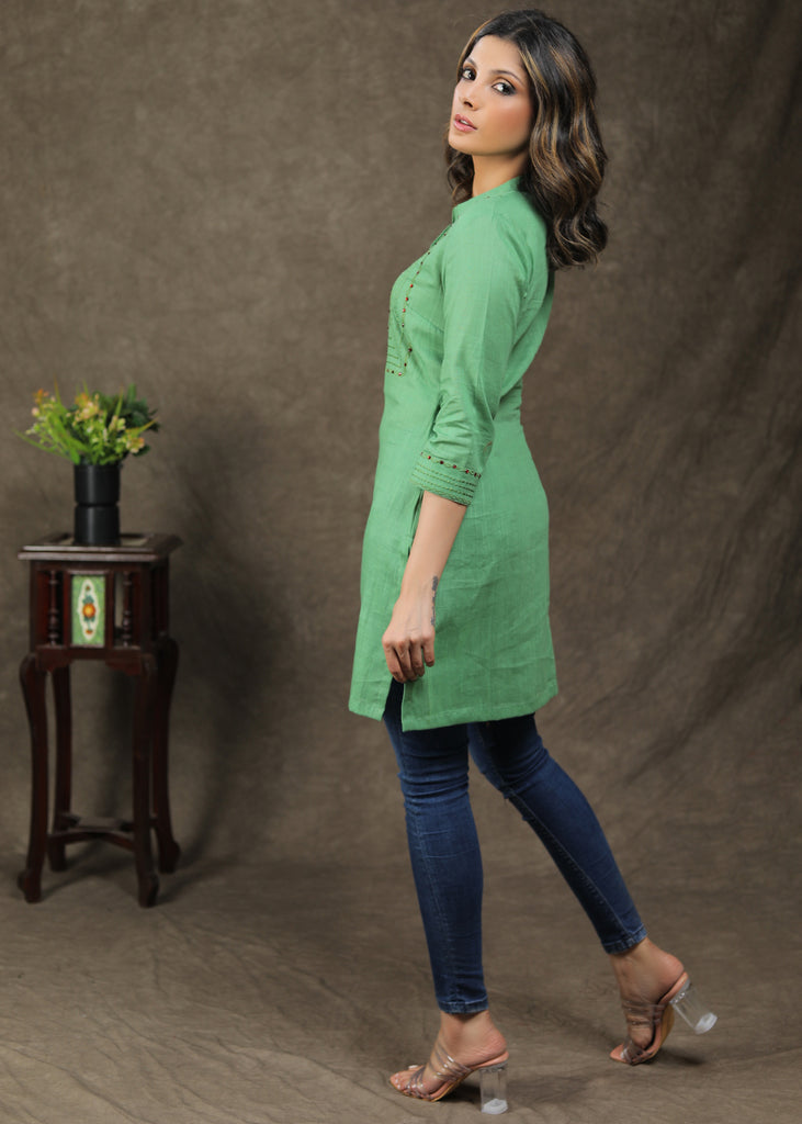 Graceful Cotton Tunic with Stone and Embroidery work on Yoke and Sleeves