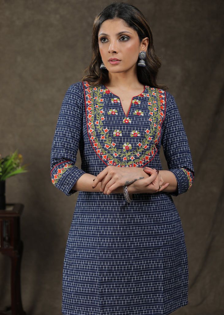 Smart Rich Ikat Tunic With Beautiful Embroidered Yoke
