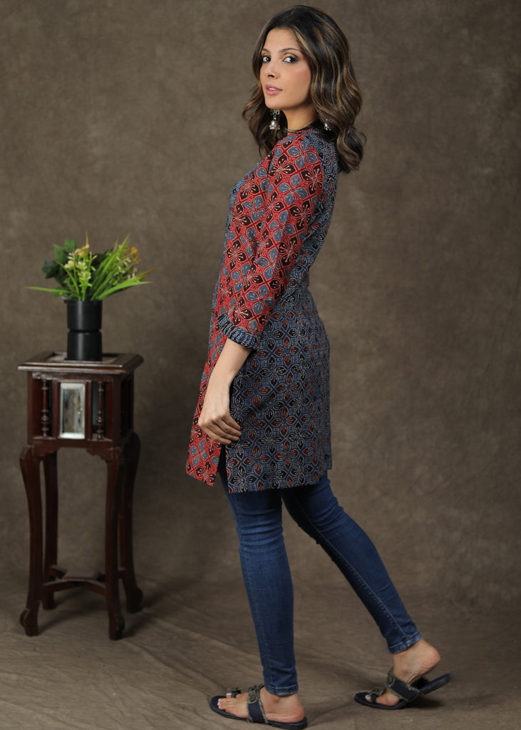 Elegant Ajrakh Combination Tunic With Stone Work