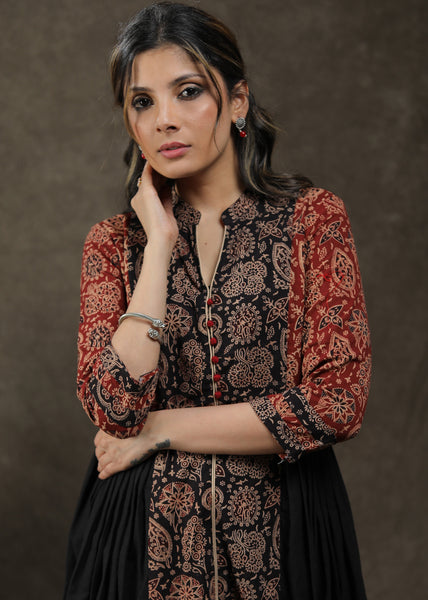 Stylish Cotton Ajrakh Combination Pleated Tunic