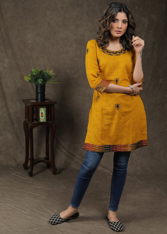 Beautiful Hand painted Cotton and Ikat Combination Tunic