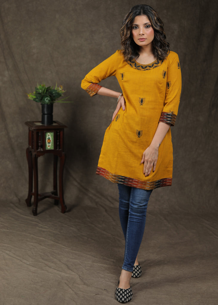 Beautiful Hand painted Cotton and Ikat Combination Tunic