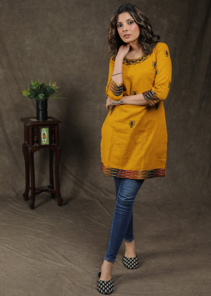 Beautiful Hand painted Cotton and Ikat Combination Tunic
