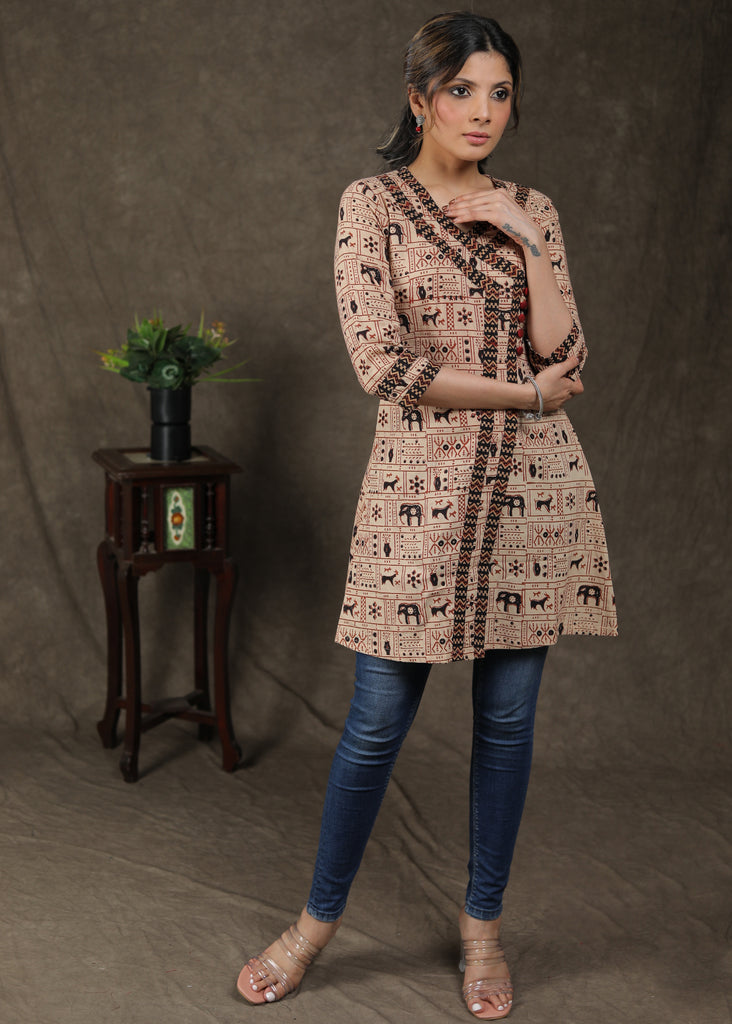 Classy Ajrakh Combination Tunic With Animal Print
