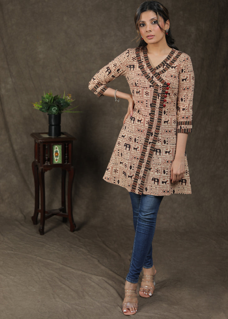 Classy Ajrakh Combination Tunic With Animal Print