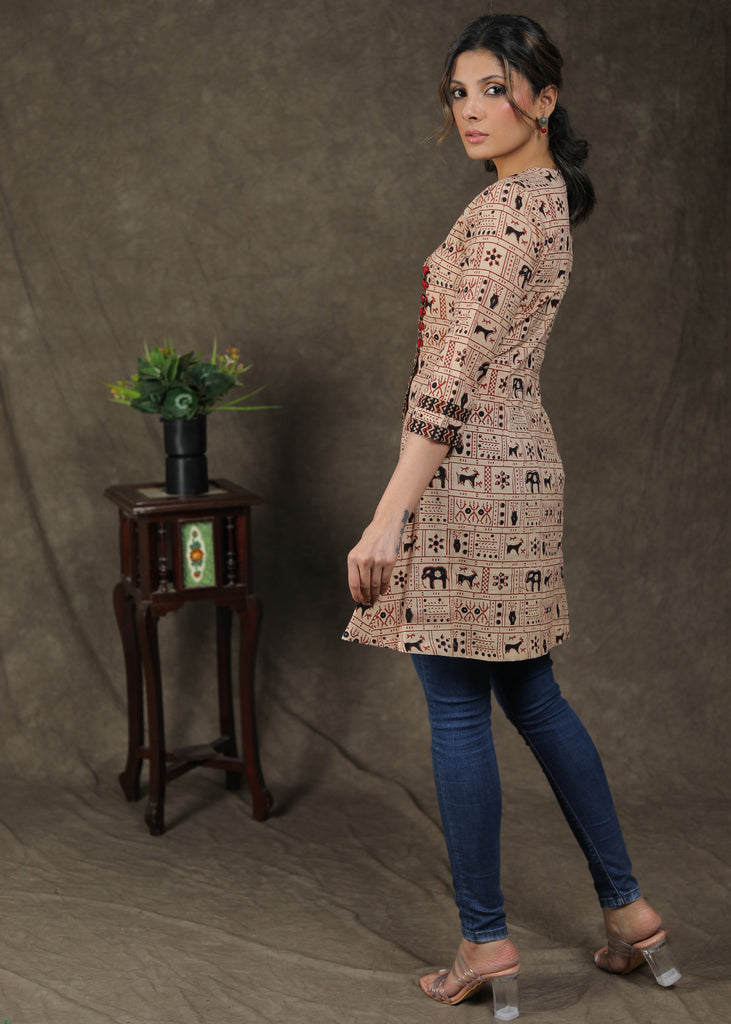 Classy Ajrakh Combination Tunic With Animal Print