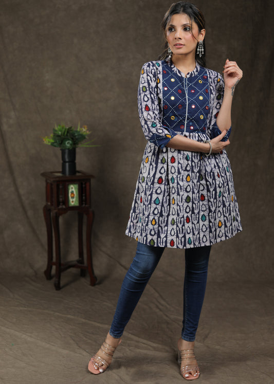 Exclusive Multicolor Kantha Tunic with Indigo and Mirror Work