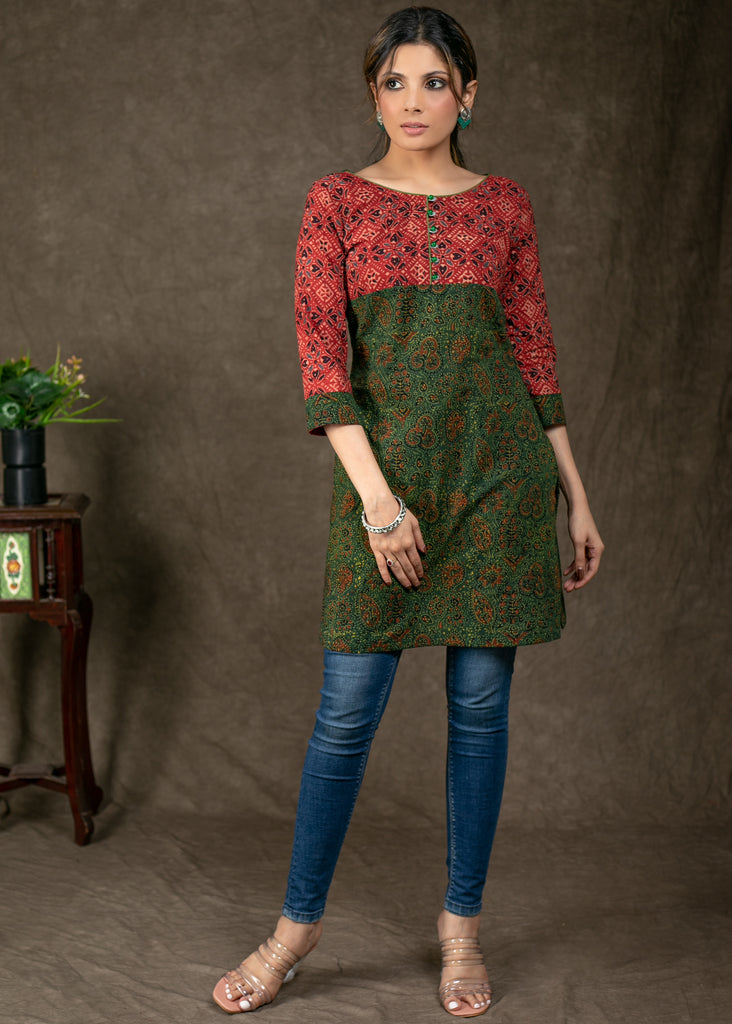Beautiful Cotton Ajrakh Combination Tunic