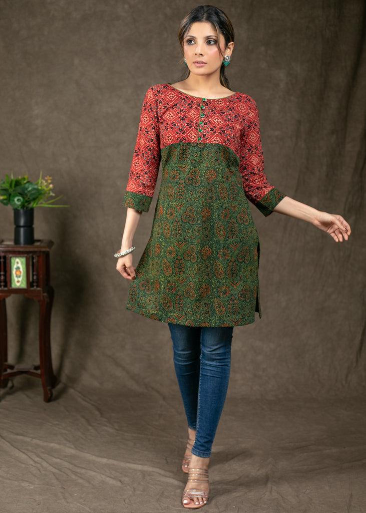 Beautiful Cotton Ajrakh Combination Tunic