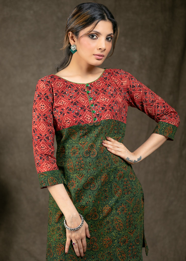 Beautiful Cotton Ajrakh Combination Tunic