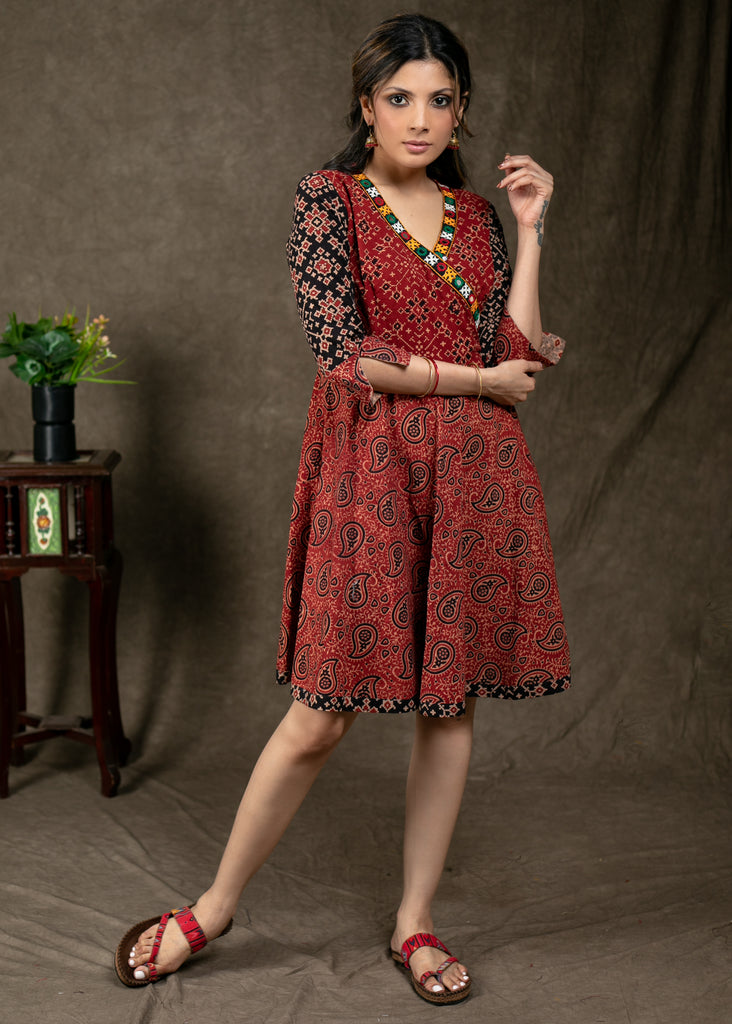Elegant Ajrakh Combination Tunic with Kutch Work