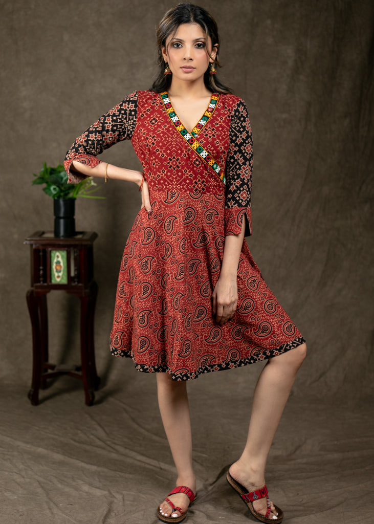 Elegant Ajrakh Combination Tunic with Kutch Work