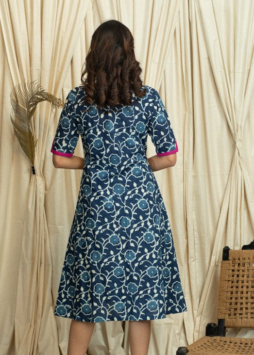 Exclusive Indigo printed dress