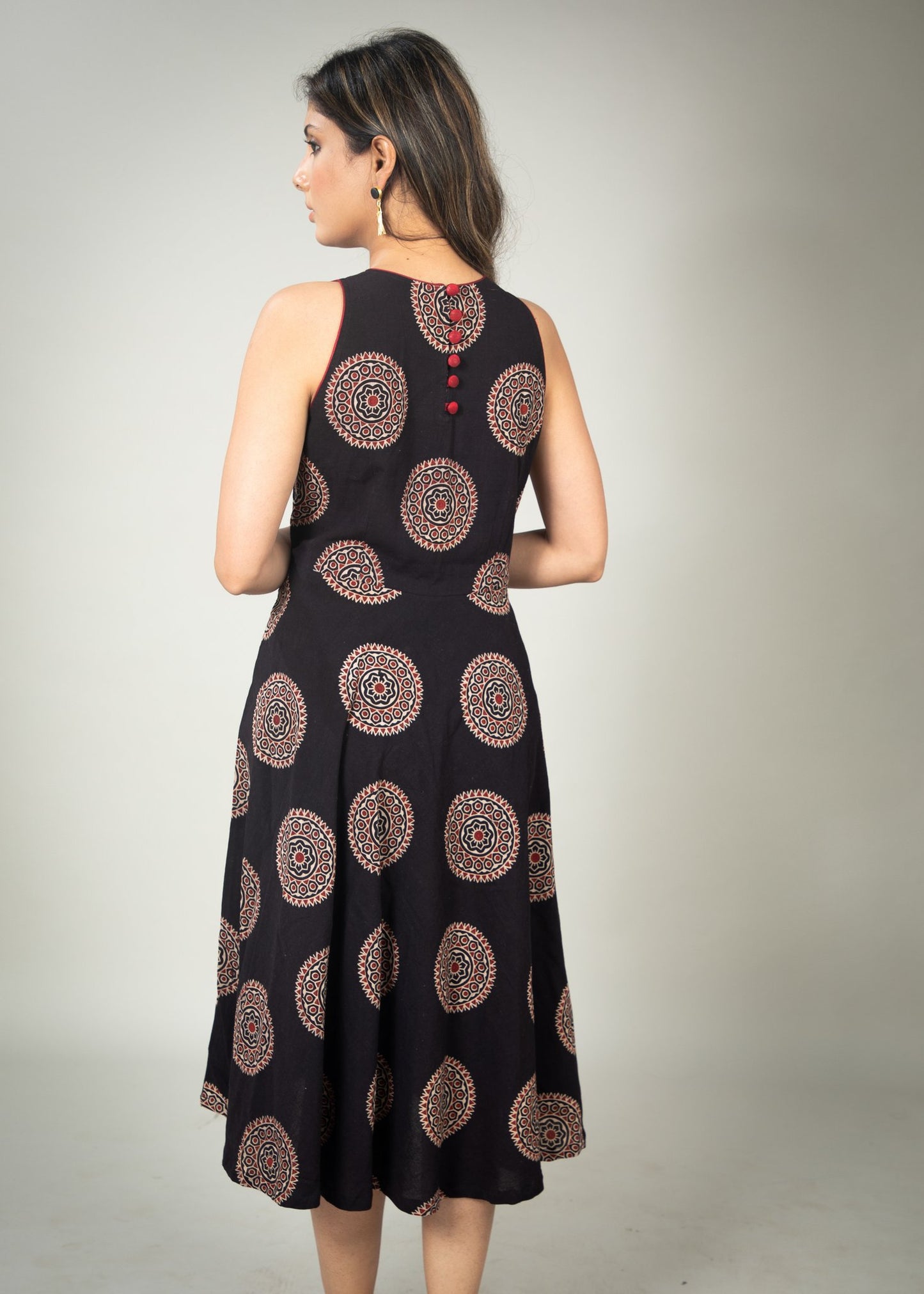 Exclusive black Ajrakh printed dress with in cut sleeves