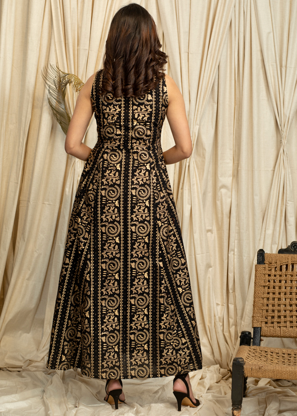 Stylish Gold Foil Printed Fine Cotton A Line Kurta with Center Slit