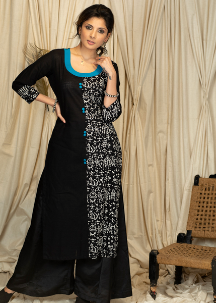 Straight Cut Cotton Handloom Kurta with Warli Print