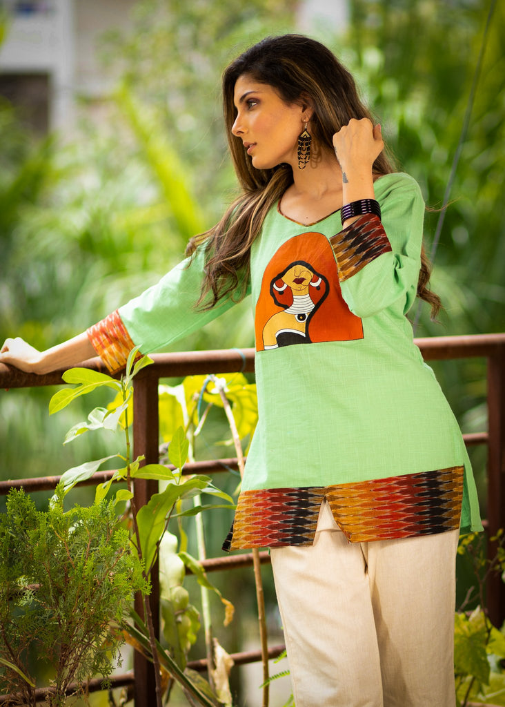 Exclusive hand painted pista colored cotton top