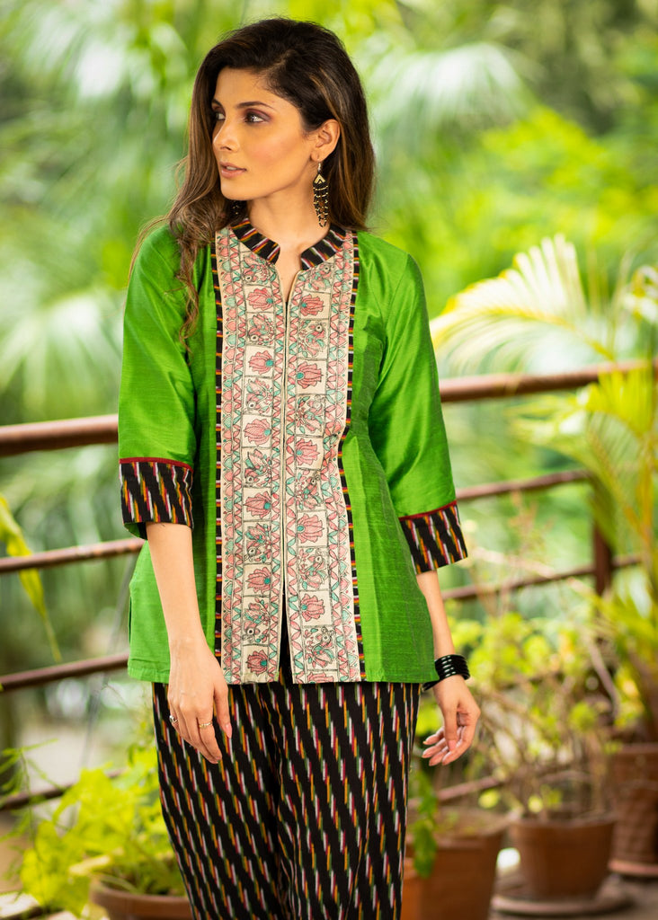 Exclusive hand painted madhubani cotton top & optional coordinated ikat pant