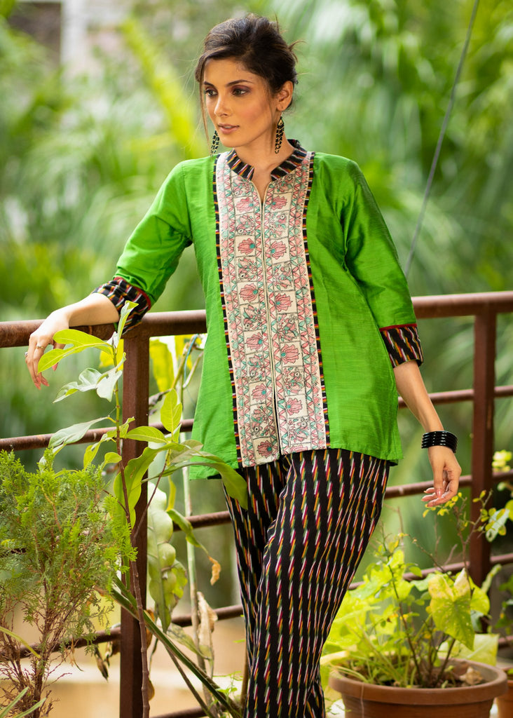 Exclusive hand painted madhubani cotton top & optional coordinated ikat pant