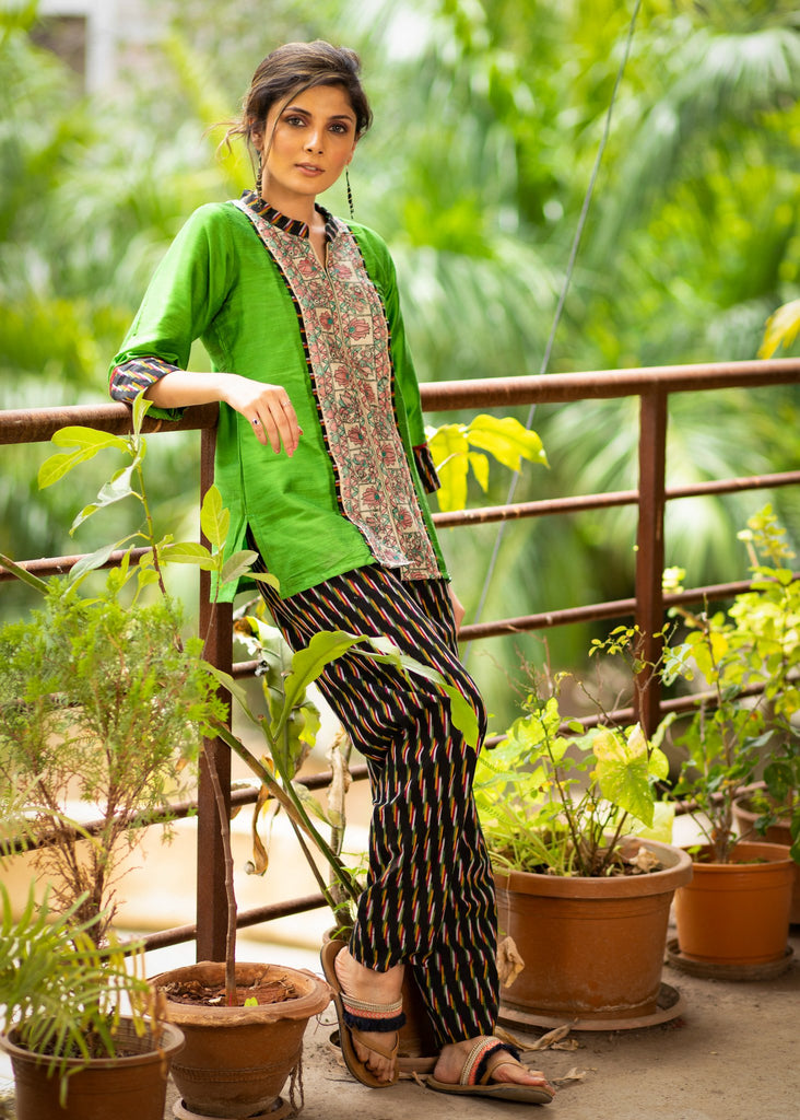 Exclusive hand painted madhubani cotton top & optional coordinated ikat pant