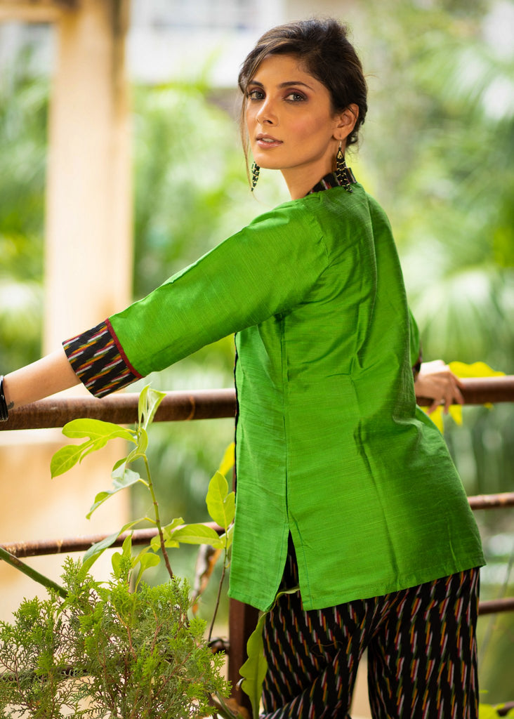 Exclusive hand painted madhubani cotton top & optional coordinated ikat pant