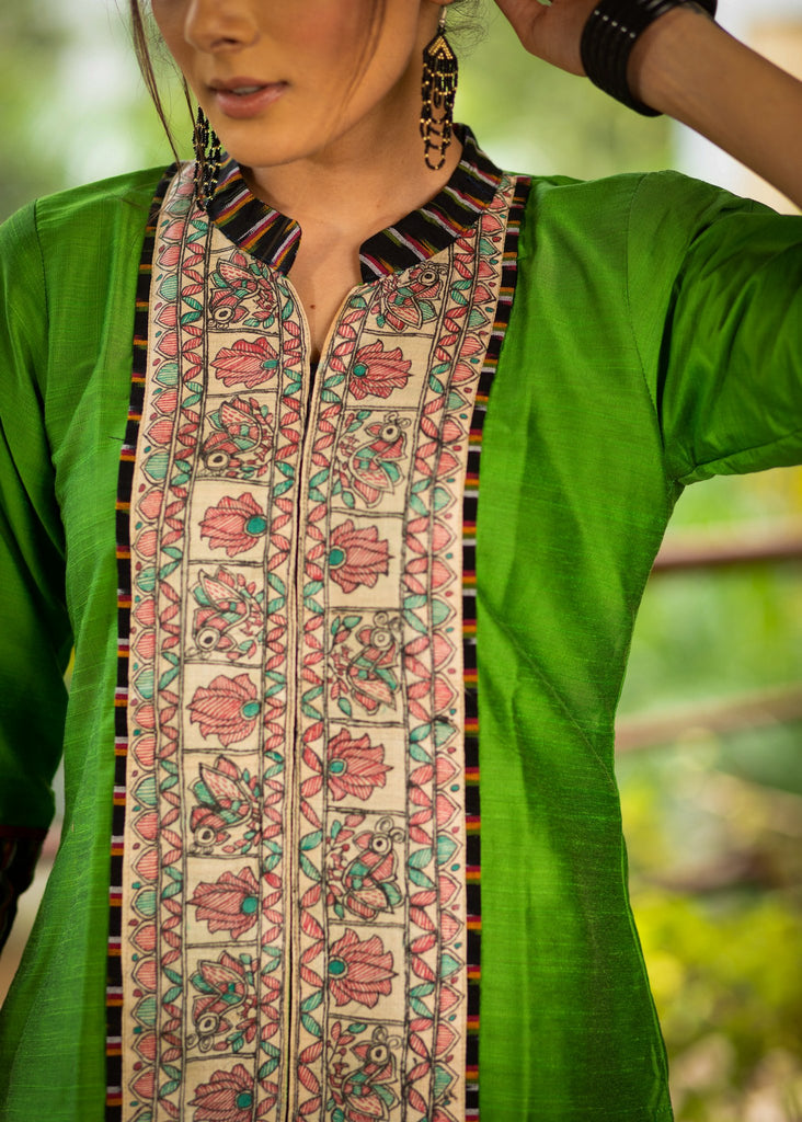 Exclusive hand painted madhubani cotton top & optional coordinated ikat pant