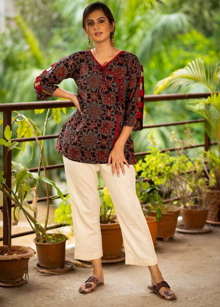 Exclusive black Ajrakh block printed designer top