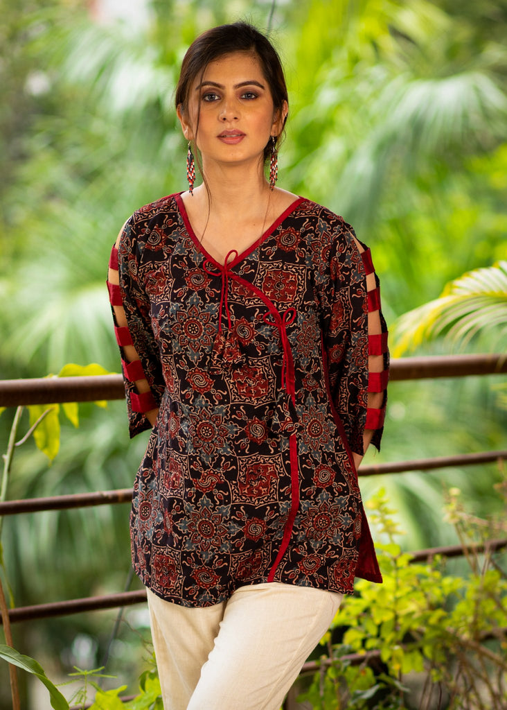 Exclusive black Ajrakh block printed designer top