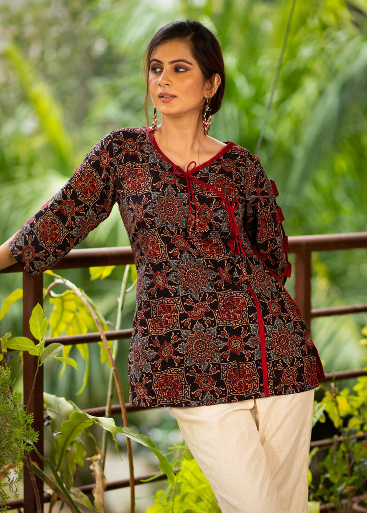 Exclusive black Ajrakh block printed designer top
