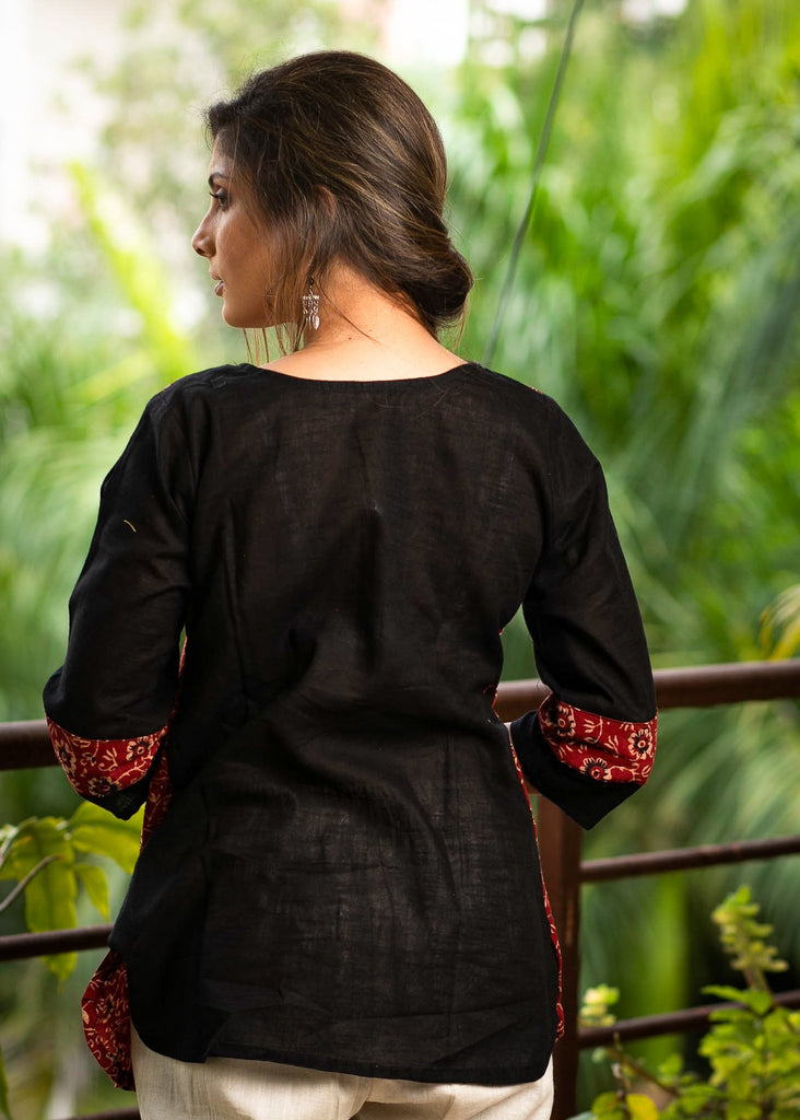 Exclusive Ajrakh combination black cotton top