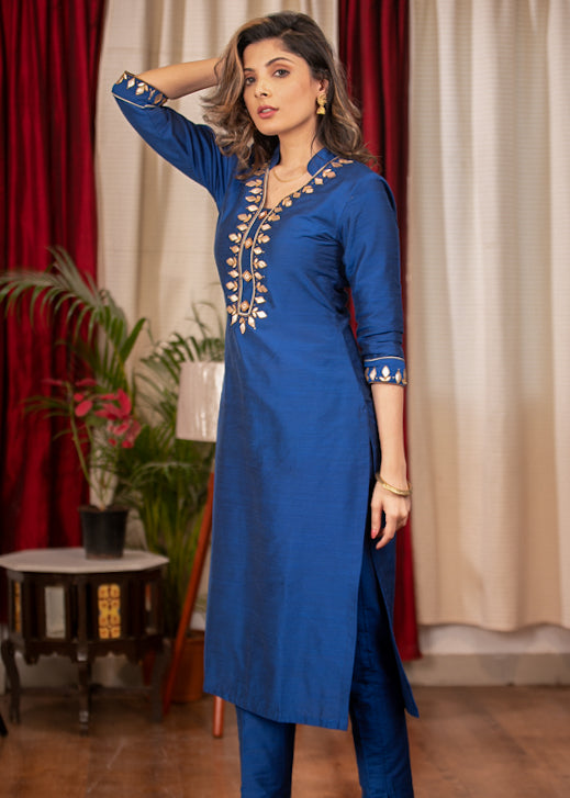 Straight cut Cotton Silk Kurta With Gota Patti work