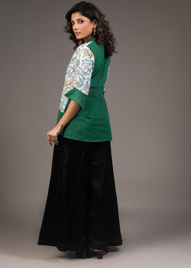 Designer hand block print waist pleated pure cotton top