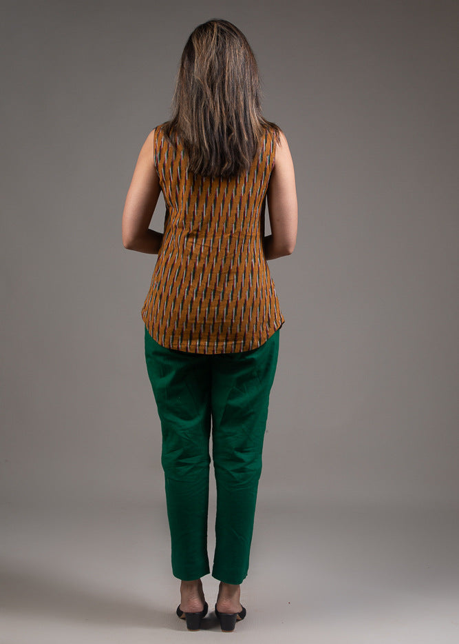 Ikat sleeveless peter pan collared cotton top