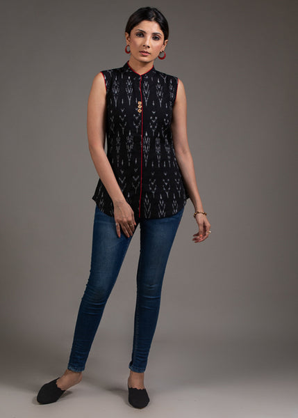 Exclusive black ikat sleeveless top