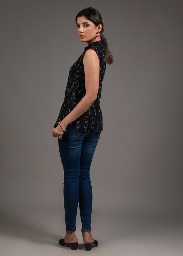 Exclusive black ikat sleeveless top
