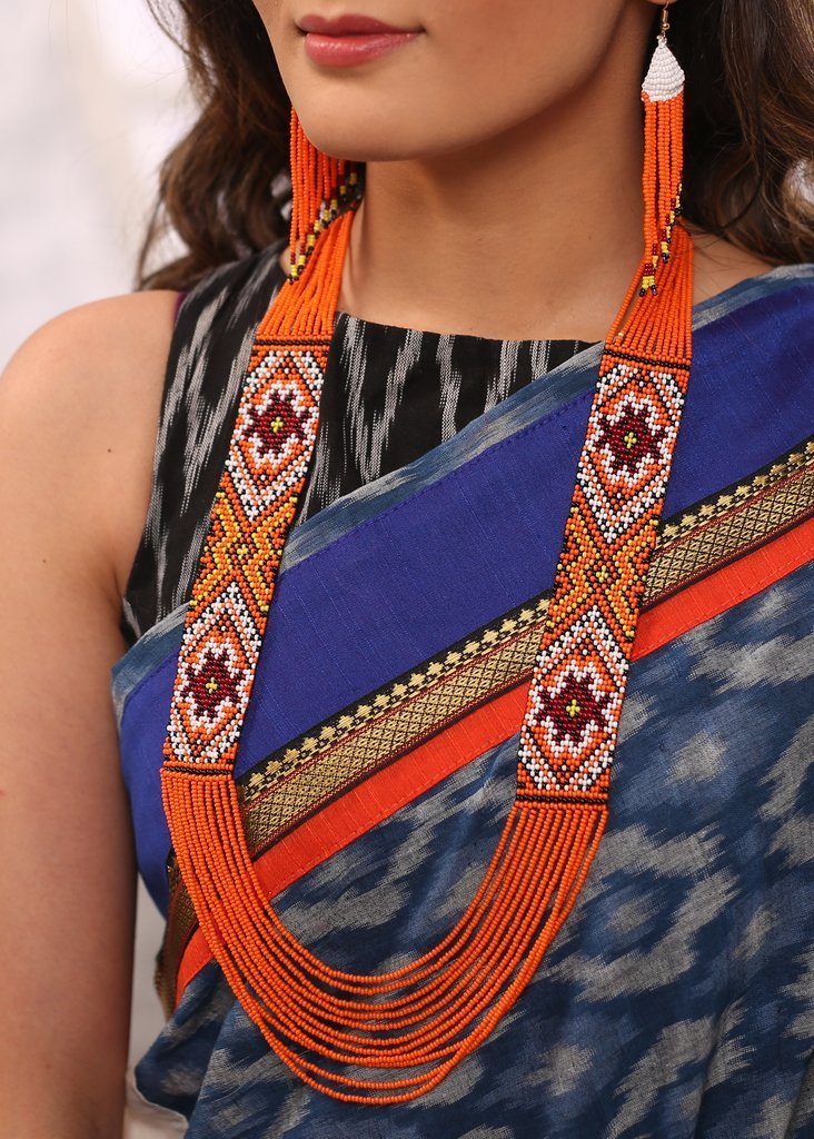 Orange Seed bead hand made necklace