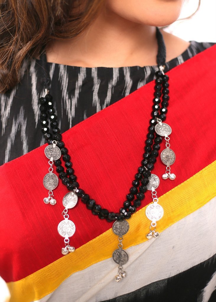 Semi precious black stones neckpiece with coins