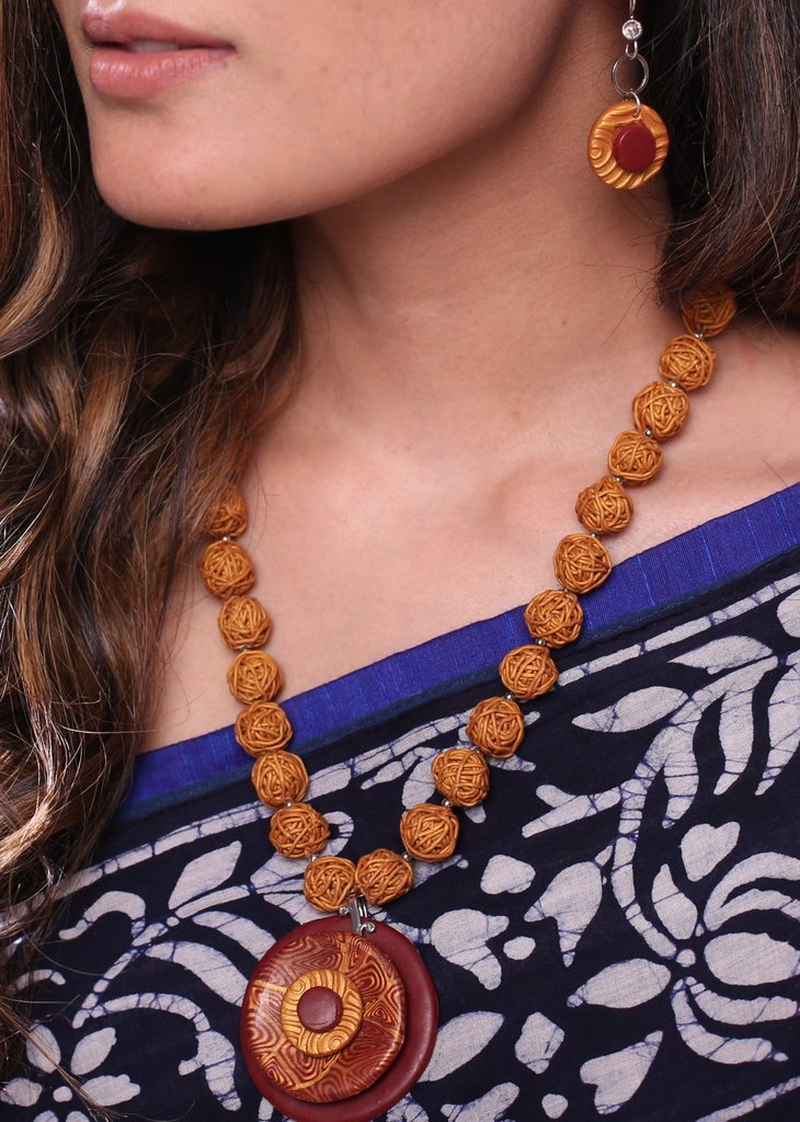 Traditional hand made polymer clay necklace set with earings