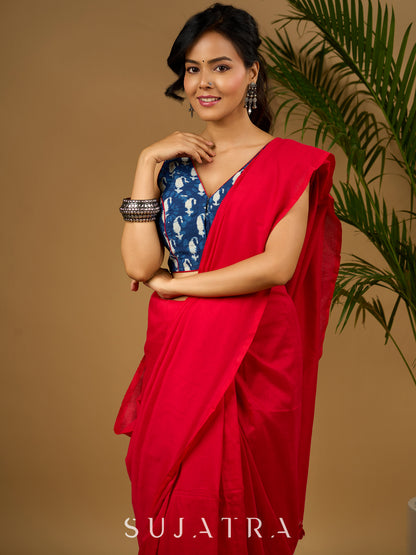 Stunning indigo cotton sleeveless blouse - Optional Plain Saree