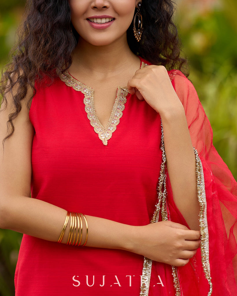 Red Brocade Pant